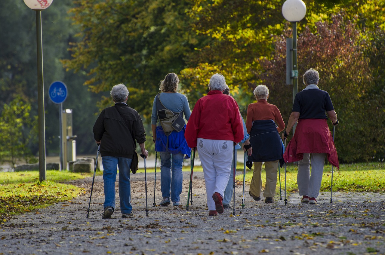 nordic walking, stroller, walk